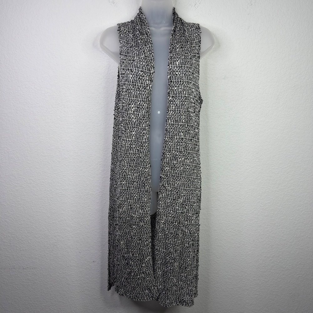Sans Souci Duster Vest Women S‎ Black White Knit Layering Longline Minimalist
